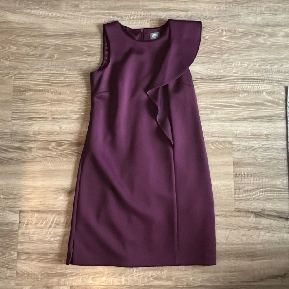 Vince Camuto Dark Purple Scuba Sleeveless Ruffle Midi Dress Size 4 – NWOT